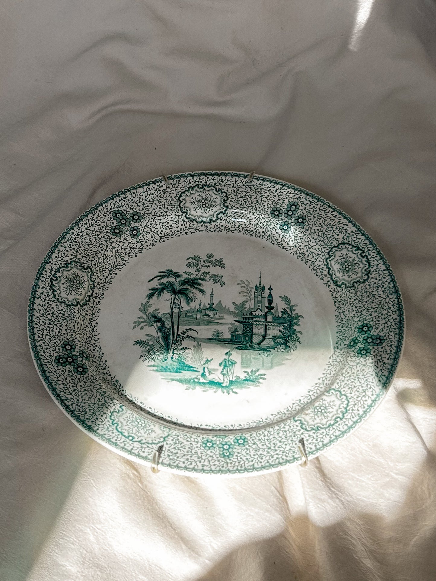 Antique Teal Transferware Plate