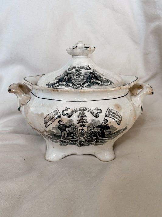 Antique Black Transferware Temperance Sugar Bowl