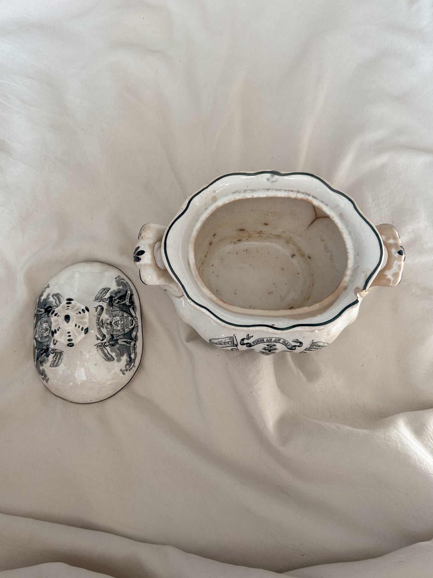 Antique Black Transferware Temperance Sugar Bowl