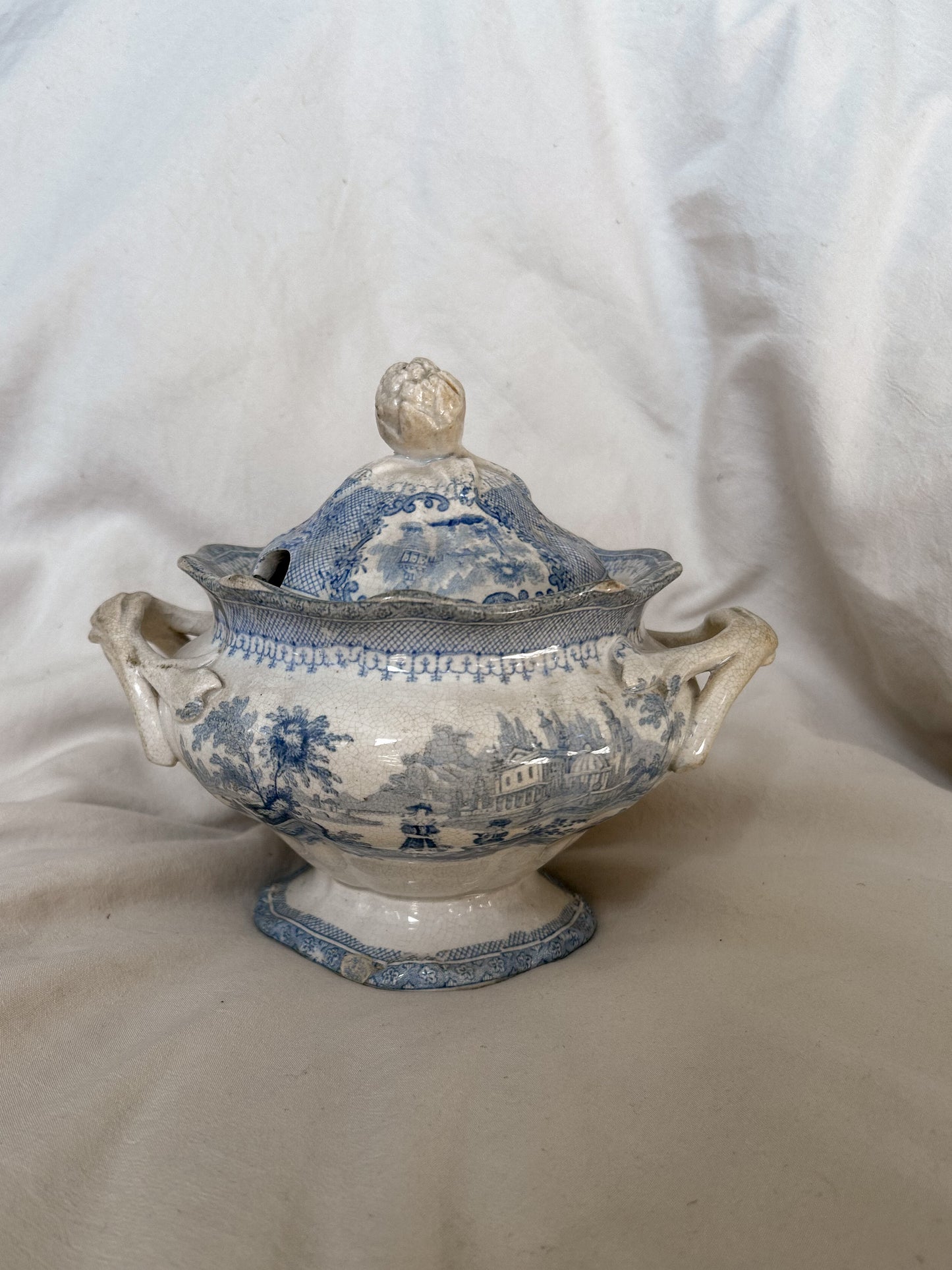 Antique Blue Transferware Mini Tureen