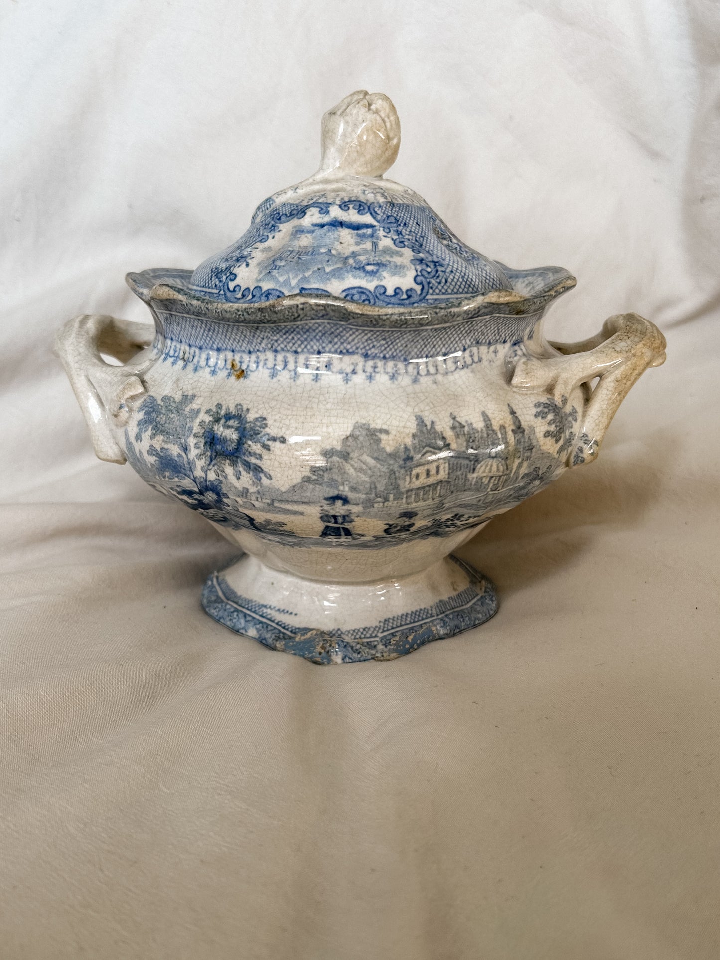 Antique Blue Transferware Mini Tureen