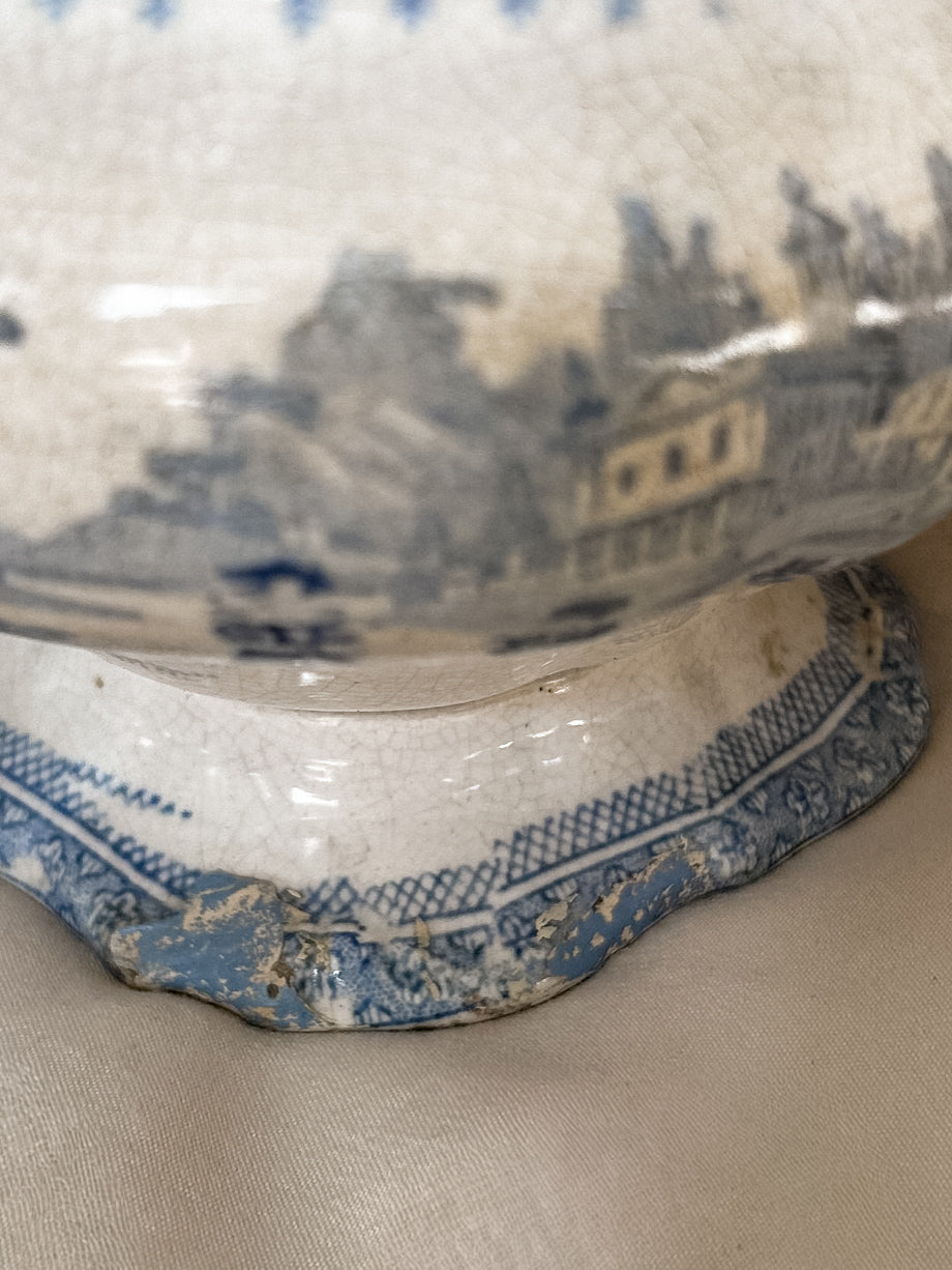 Antique Blue Transferware Mini Tureen