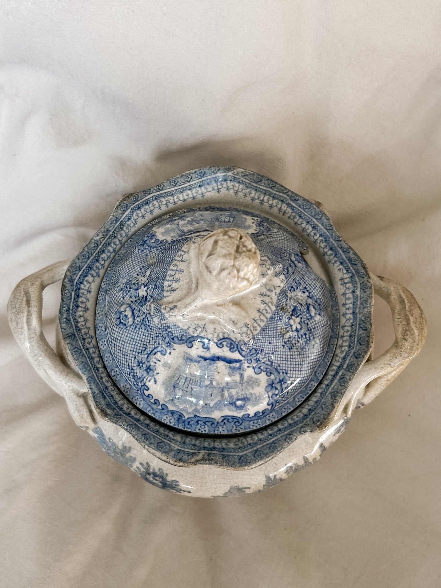 Antique Blue Transferware Mini Tureen