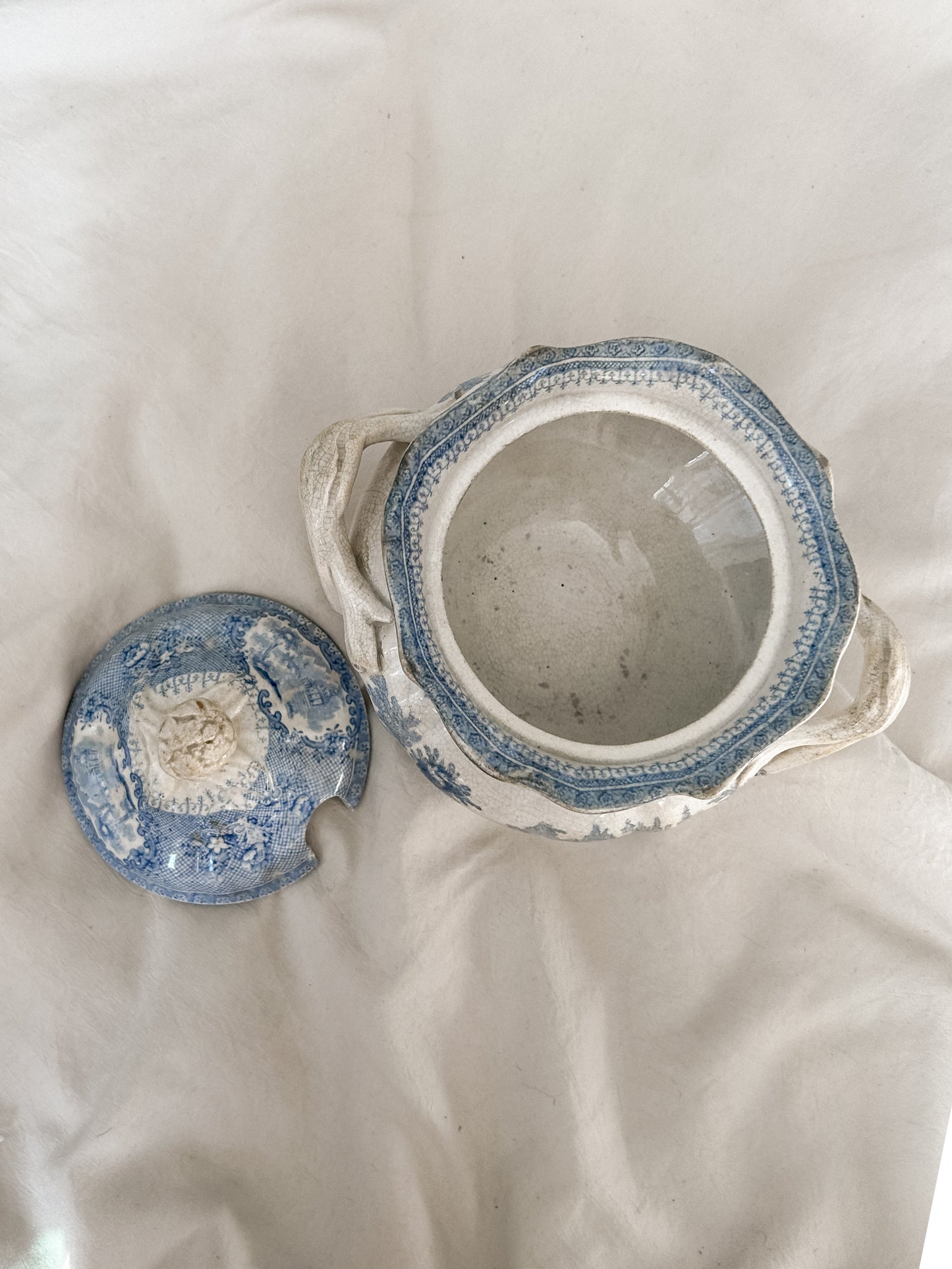 Antique Blue Transferware Mini Tureen