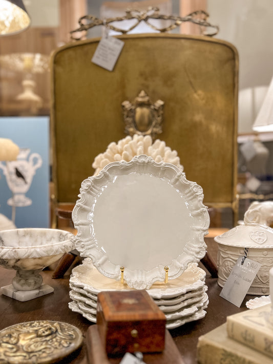 Set of 6 White Italian Shell Motif Plates
