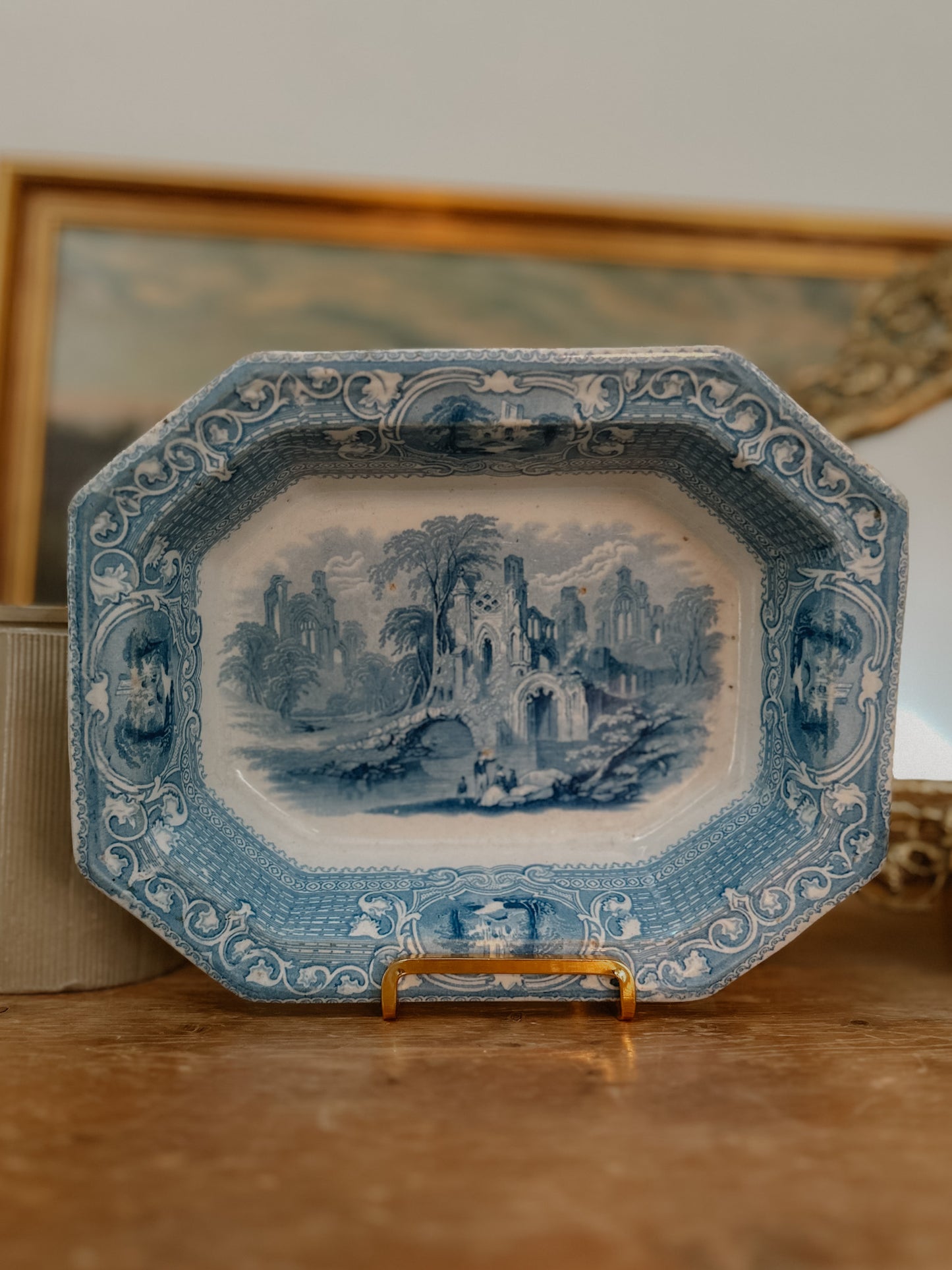 Antique English Blue and White Dish - Abbey Pattern