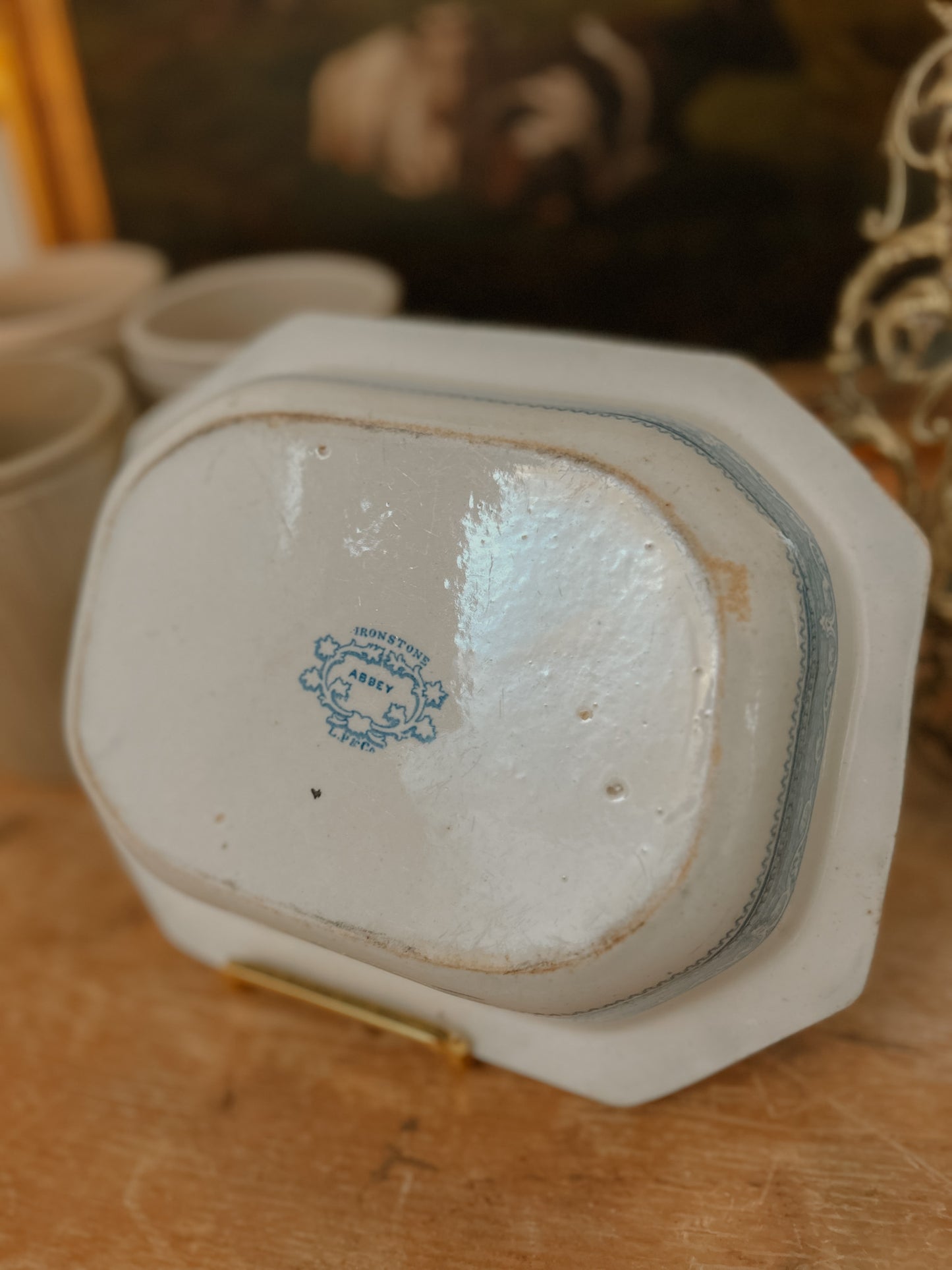 Antique English Blue and White Dish - Abbey Pattern