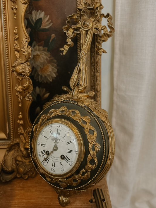 Louis XVI Style Gilt Bronze and Tole Cartel Clock