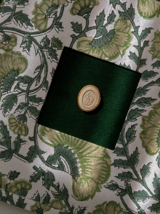 Set of Four Antique Grand Tour Intaglios on Bespoke Framed Botanical Fabric