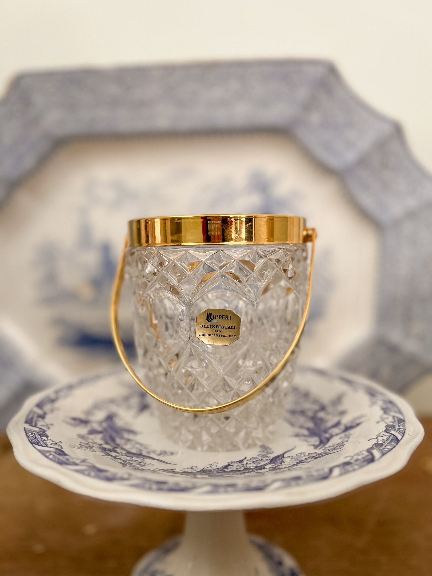 Small Crystal and Brass Ice Bucket