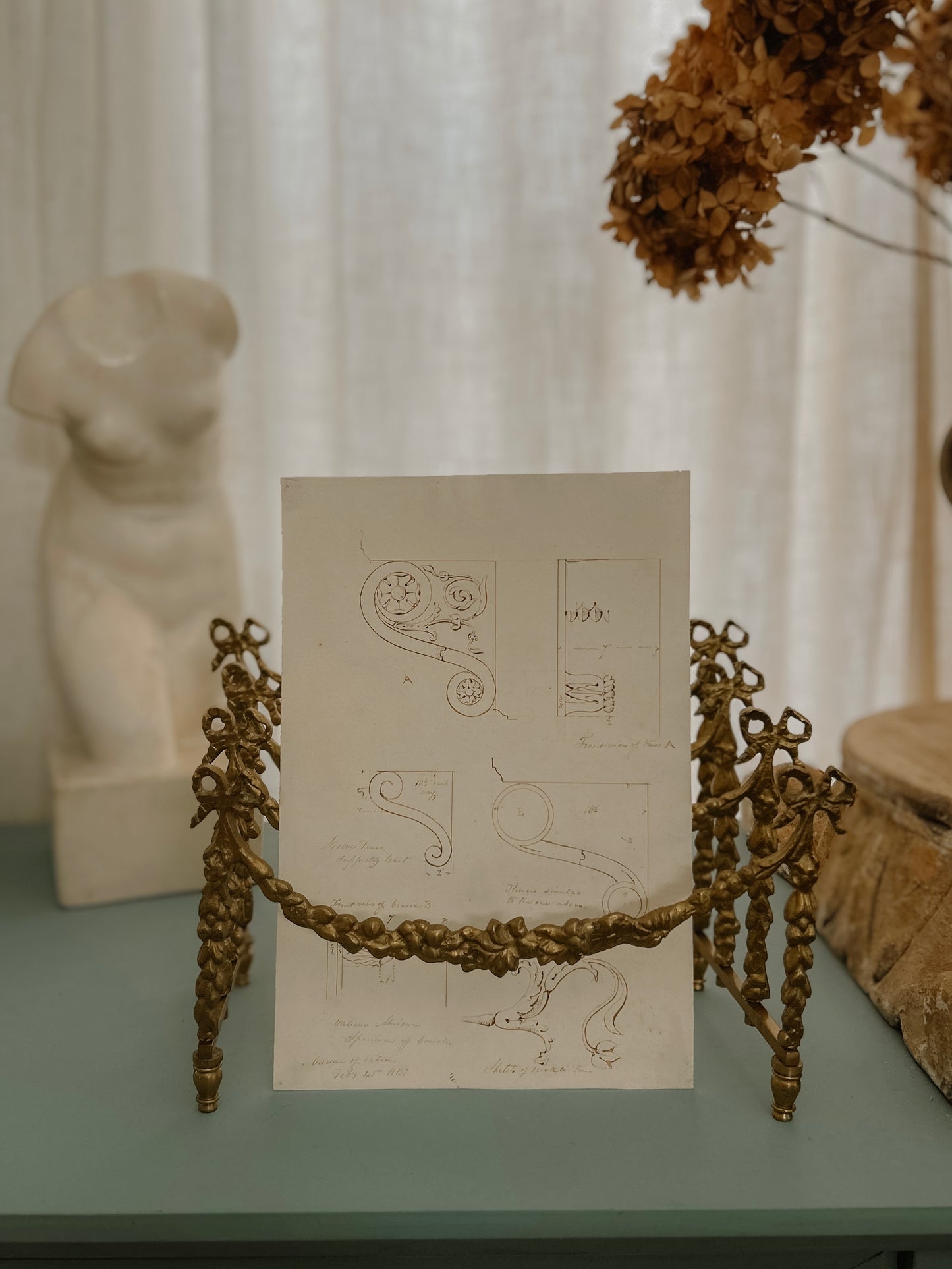 HB Garling Architectural Sketch – Decorative Truss & Scrollwork Designs, 1849