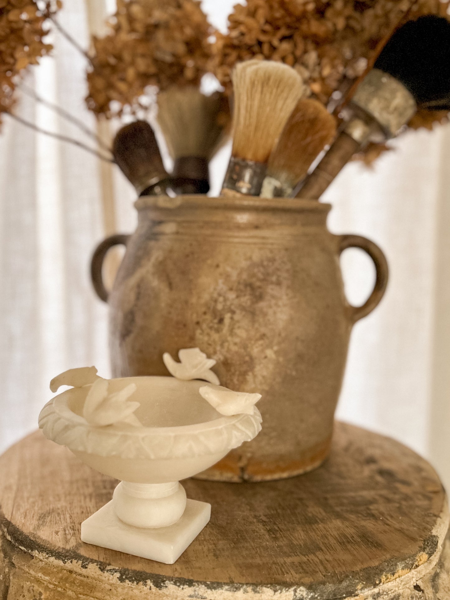 White Bird Bath with all 4 birds