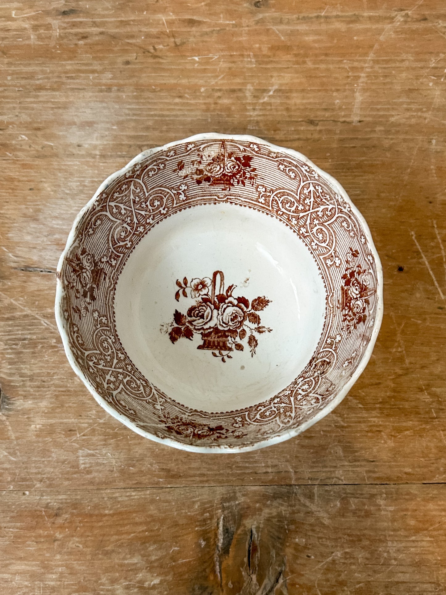 Antique Transferware Scalloped Bowl