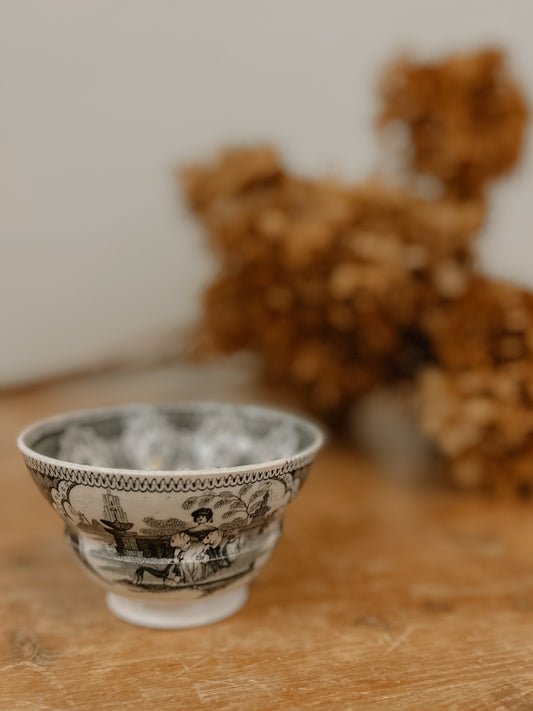 Black Transferware Handleless Cup