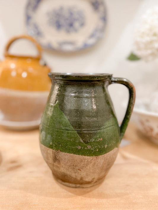 Antique Green European Earthenware Jug
