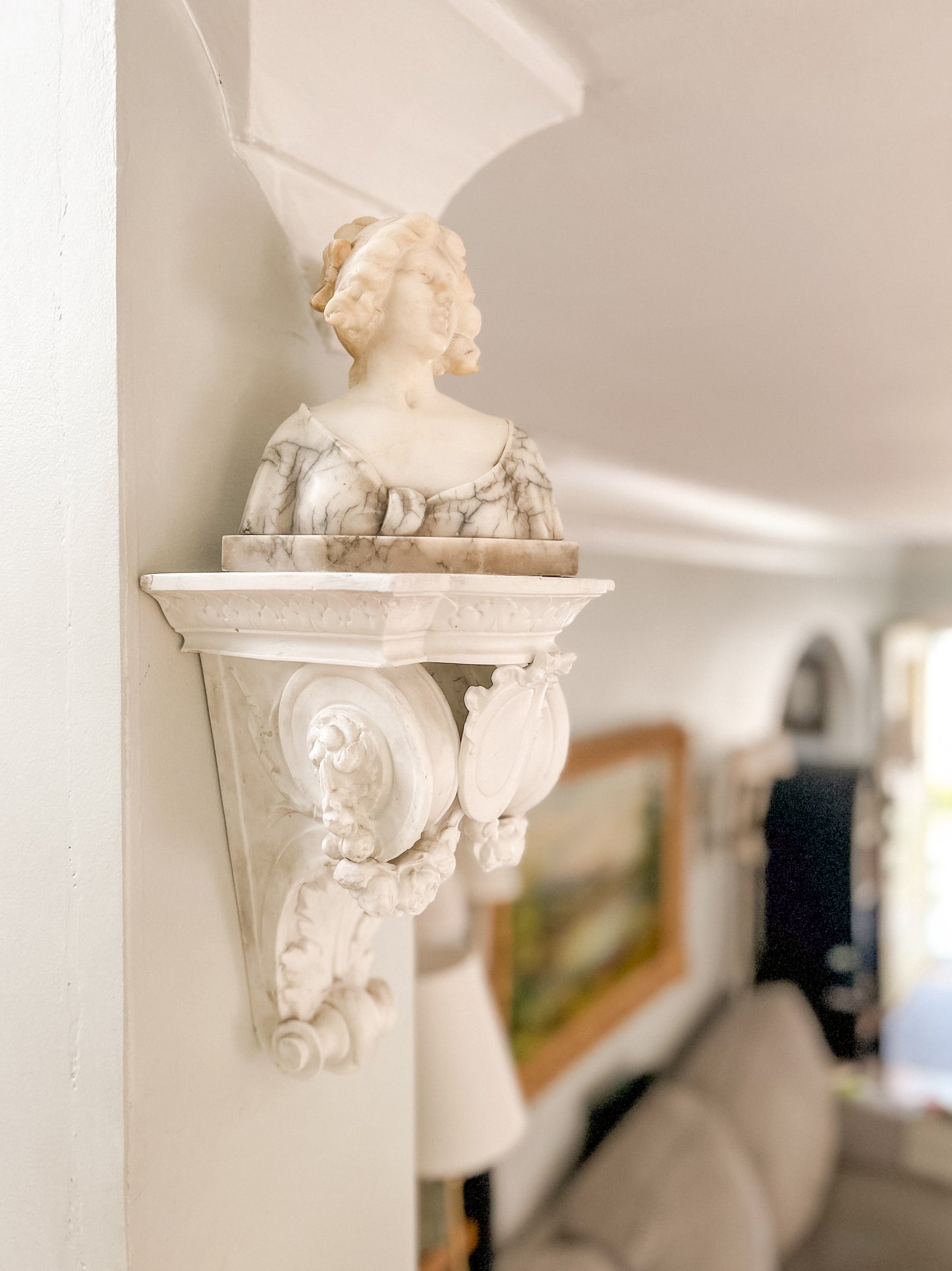 Antique Italian Alabaster Bust | Woman with Bows
