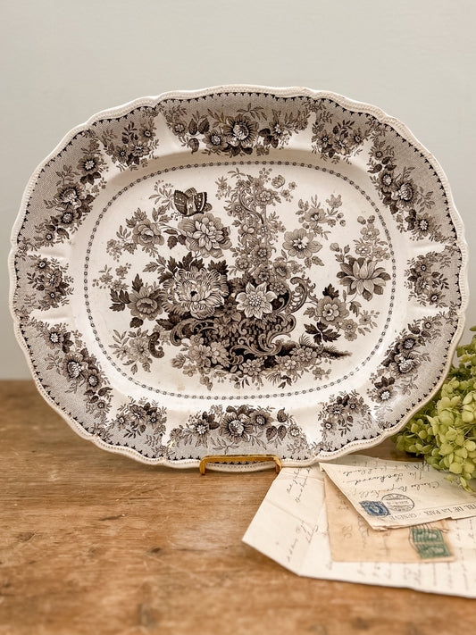 Antique Brown & White Tuscan Rose Platter