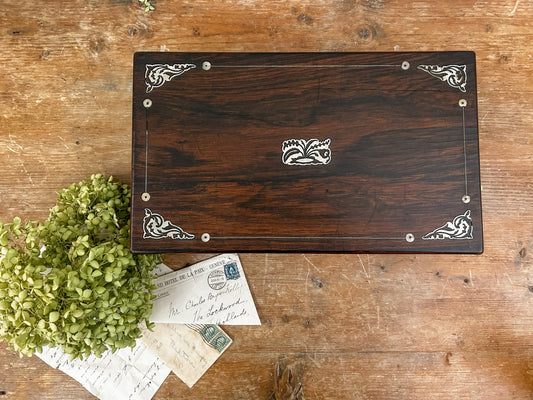 Antique Wood and Mother of Pearl Inlaid Writing Desk