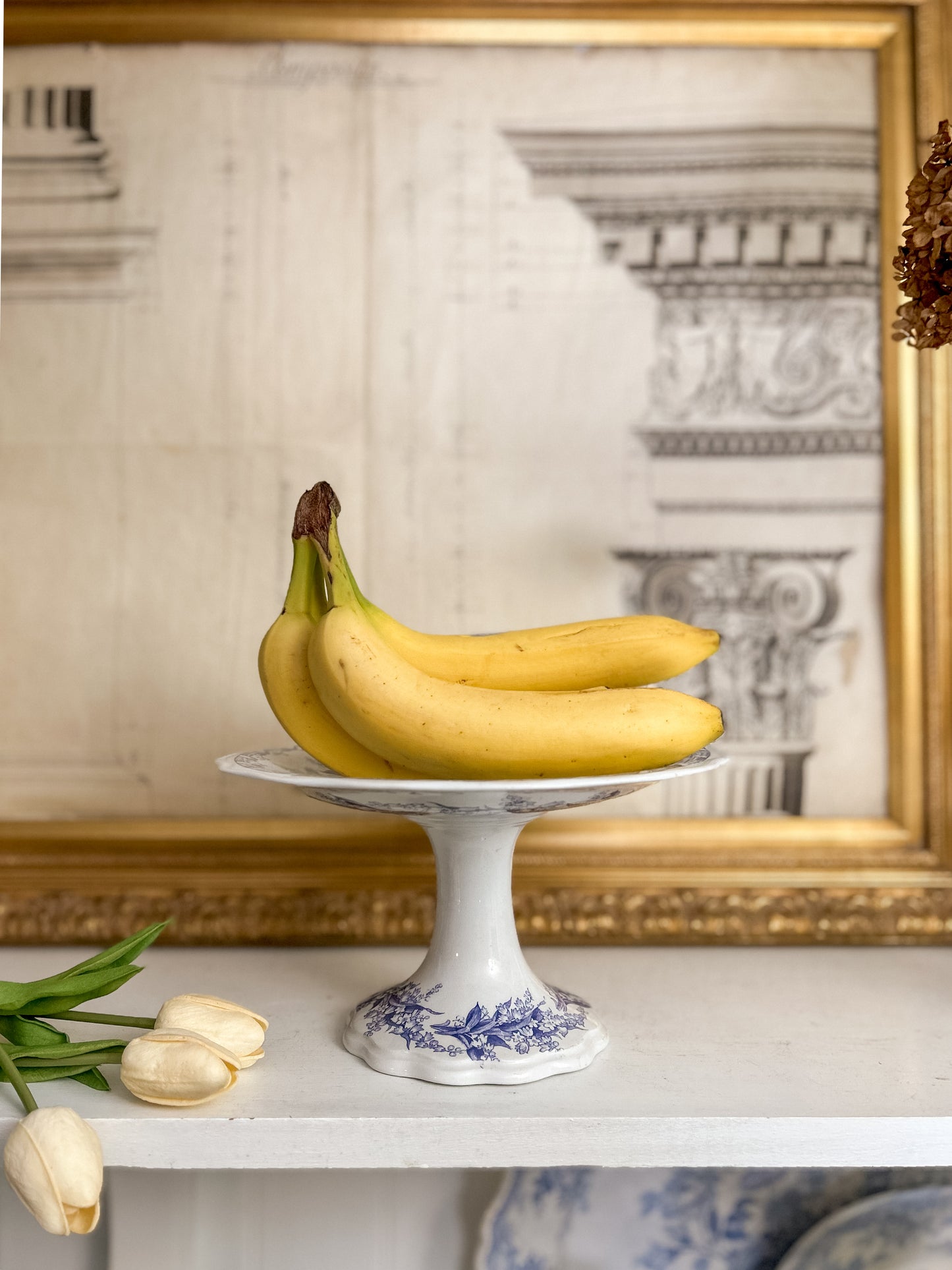 19th-Century French Blue Transferware Pedestal Compote