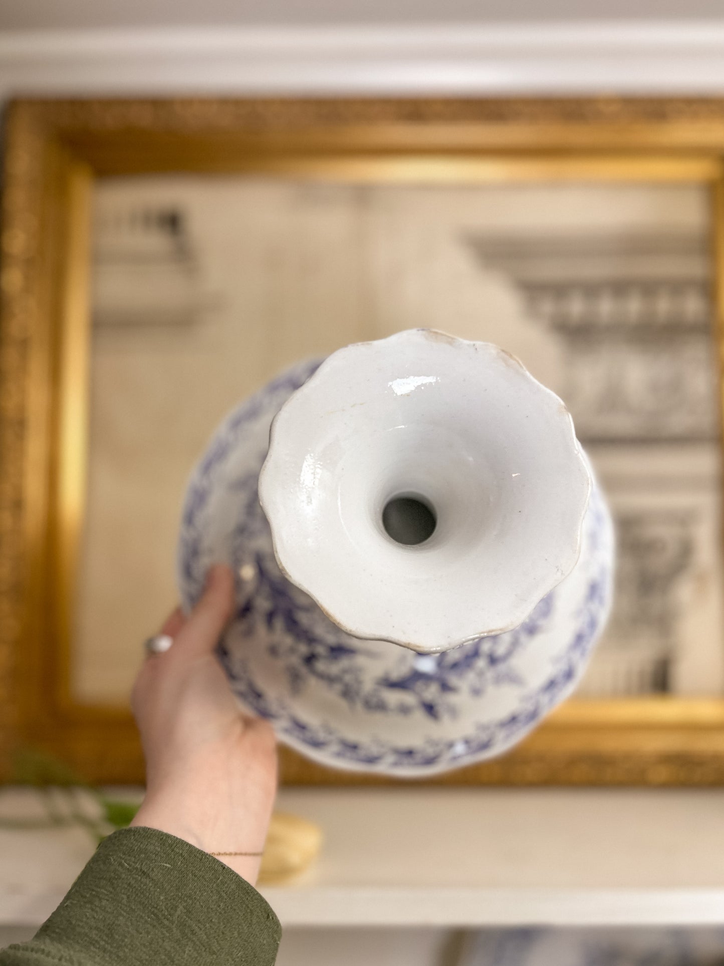 19th-Century French Blue Transferware Pedestal Compote