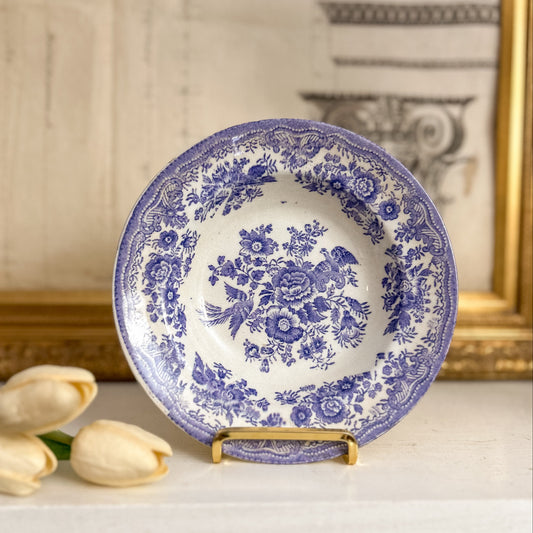 Asiatic Pheasant Blue-Purple Transferware Shallow Bowl