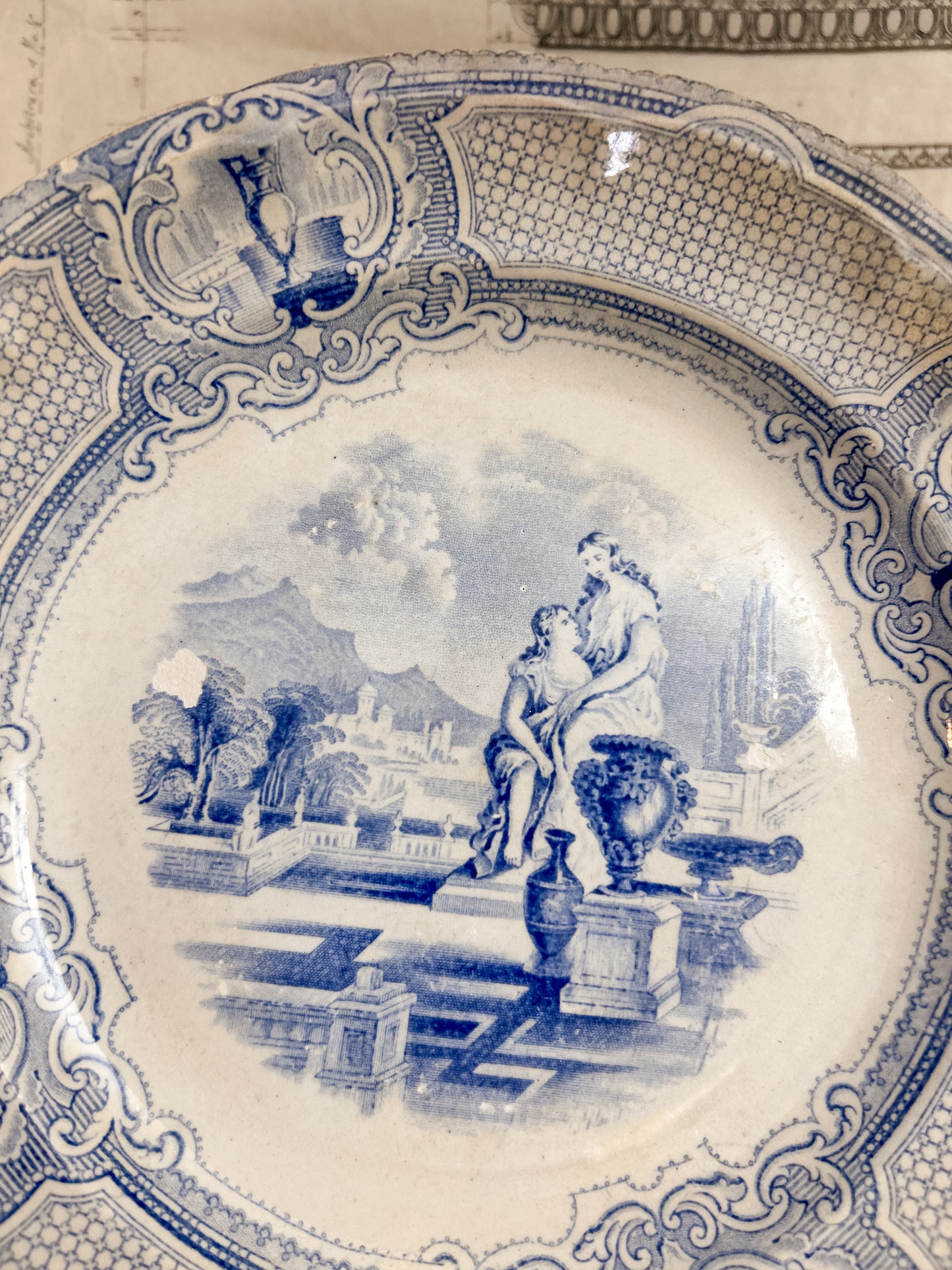 Brown Westhead Moore “Athena” Pattern Blue Transferware Plate