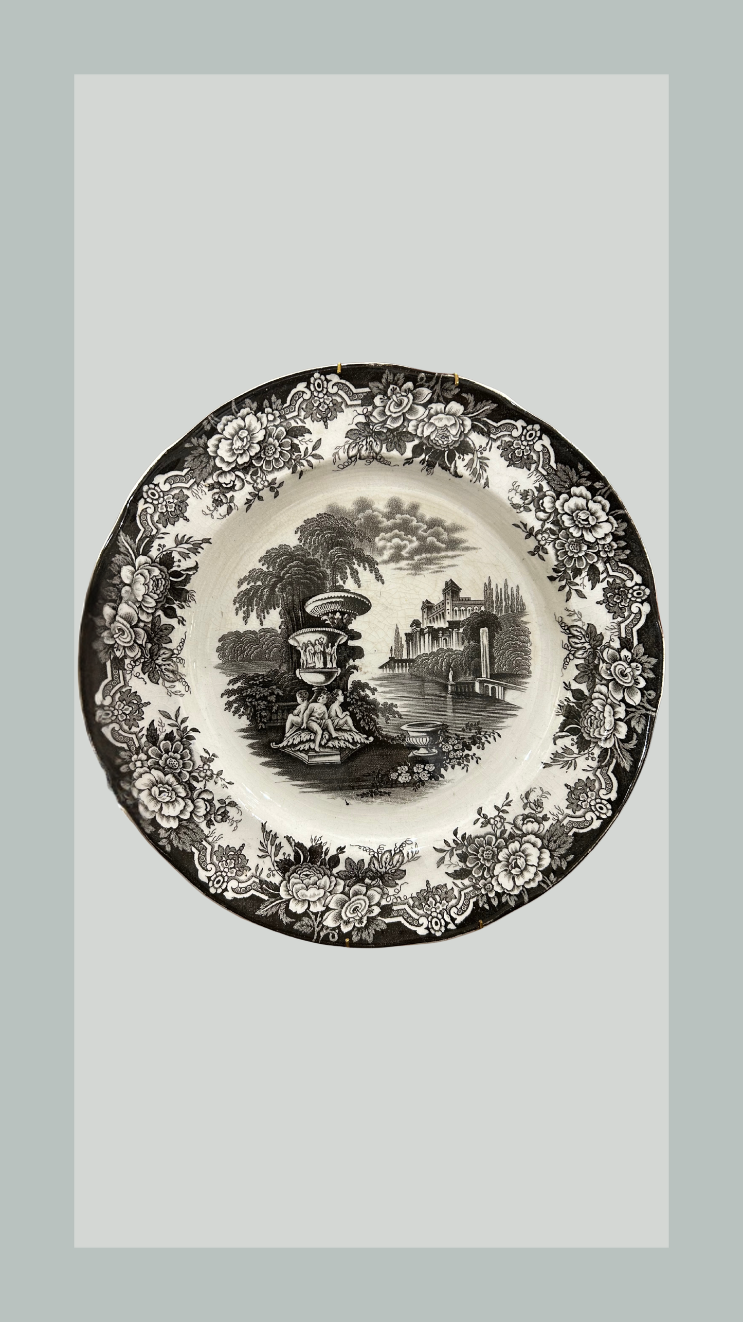 Antique Black Transferware Plate