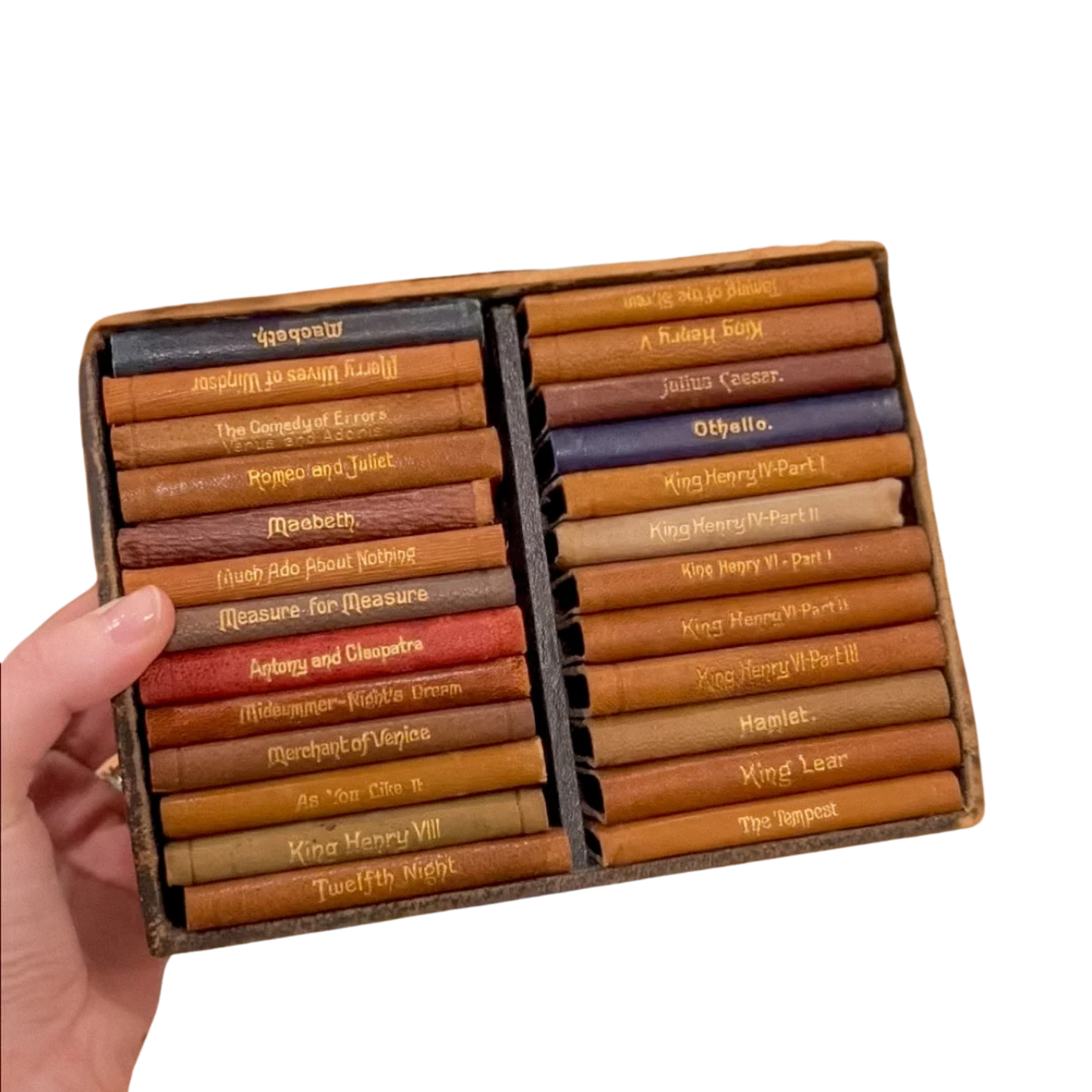 c.1910 - Knickerbocker Leather & Novelty Co. Shakespeare Miniature Book Set of Shakespeare in Leather Box