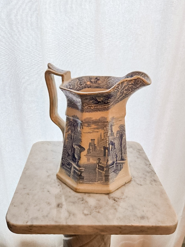 Antique English Blue & White Transferware Pitcher
